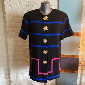 Amazing 80’s Vintage striped knit sweater jacket with sunflower buttons